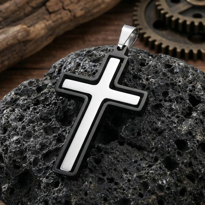 Kemstone Rotating Cross Pendant Necklace for Men Titanium Steel Two Tone KP118323-ZLA