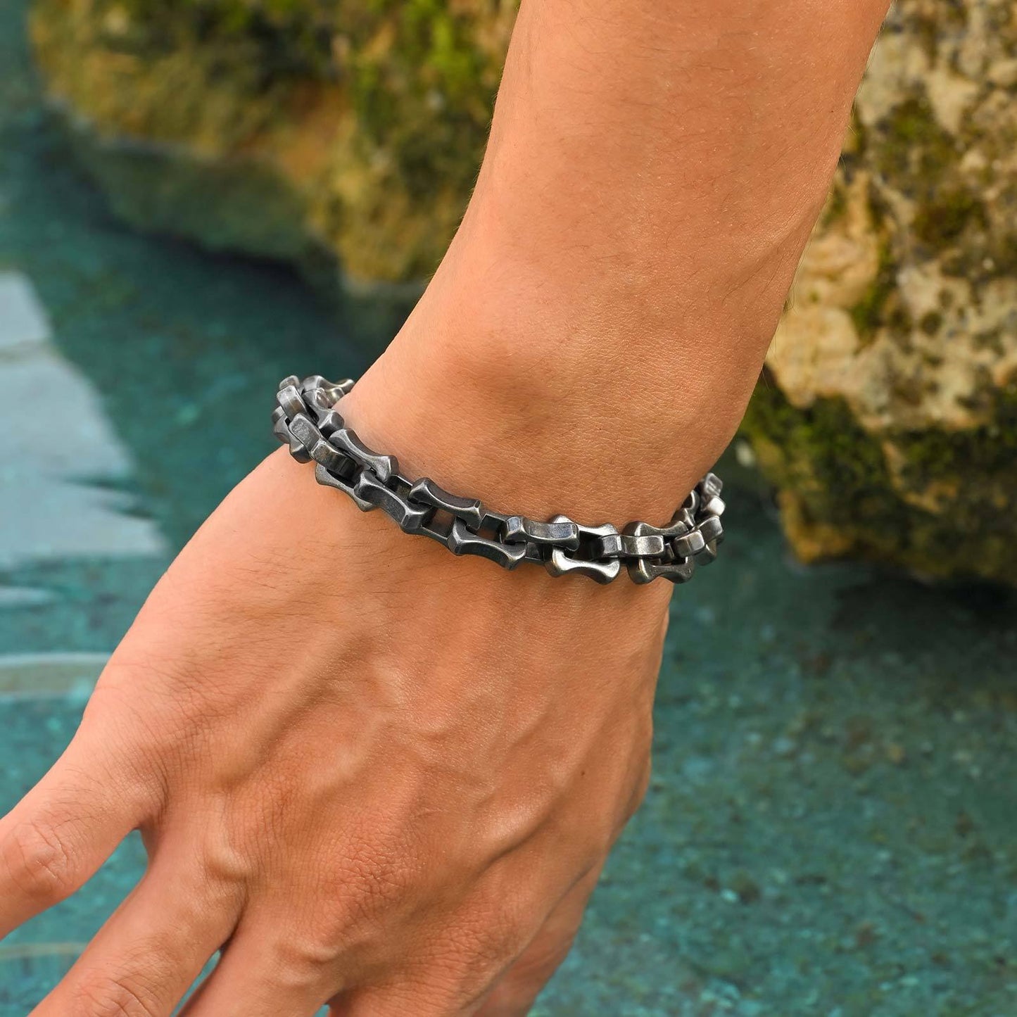 Kemstone Stainless Steel Biker Chain Bracelet – Handmade Punk Men’s Jewelry BR-1986