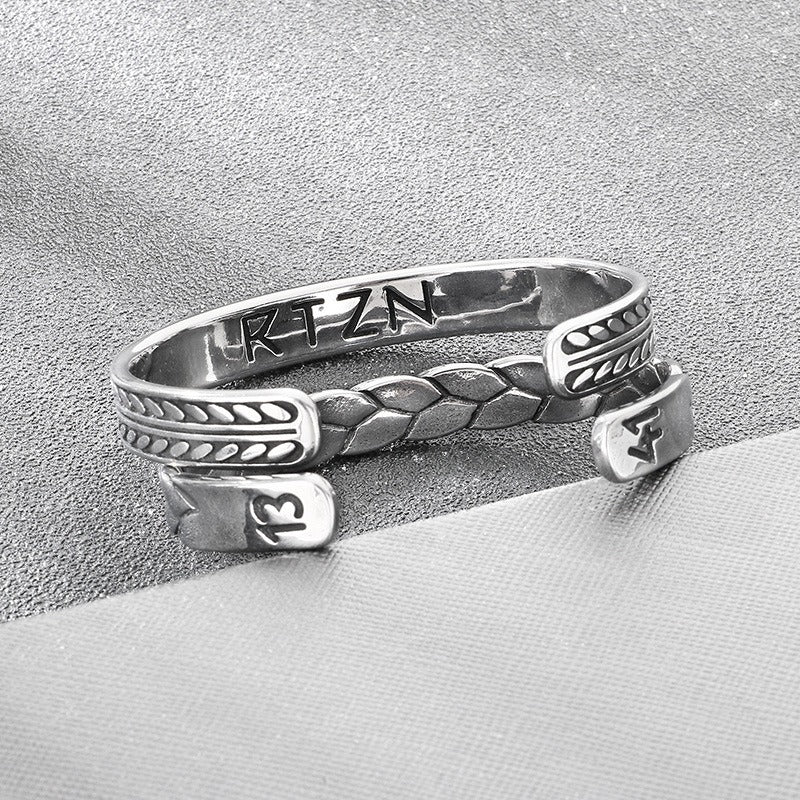 Kemstone Titanium Steel Leaf Braided Cuff Bracelet Vintage Open Style for Men KB209293-LU