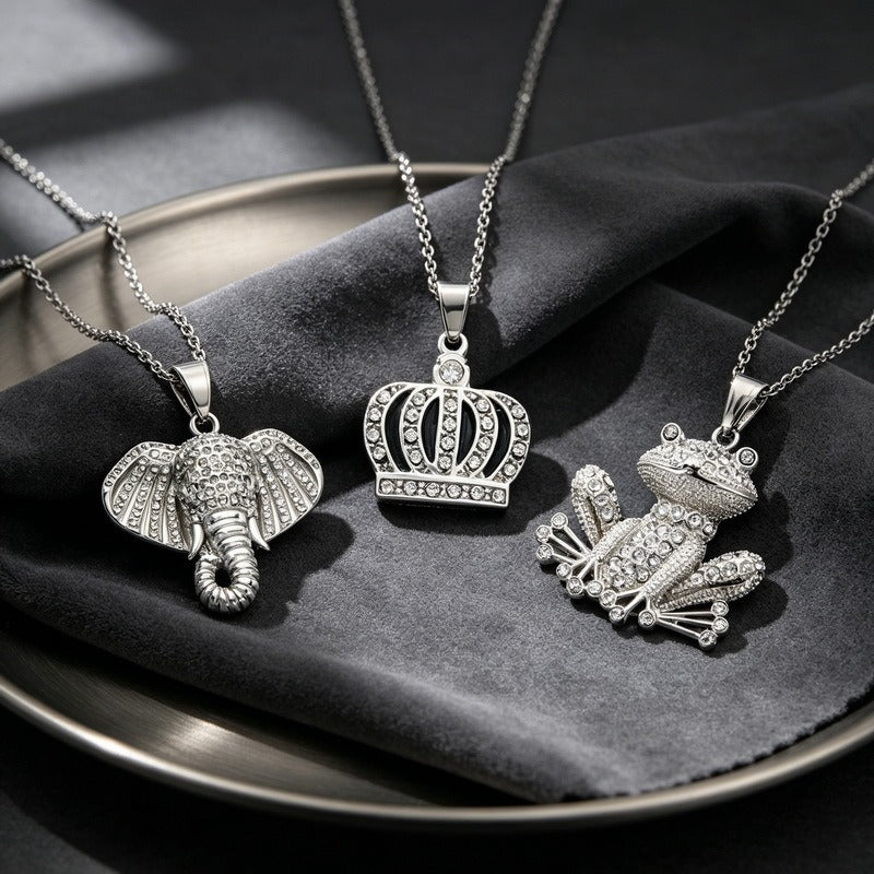 Kemstone Stainless Steel Hip Hop Crown Elephant Frog Cartoon Pendant Necklace for Men KP118618-LU