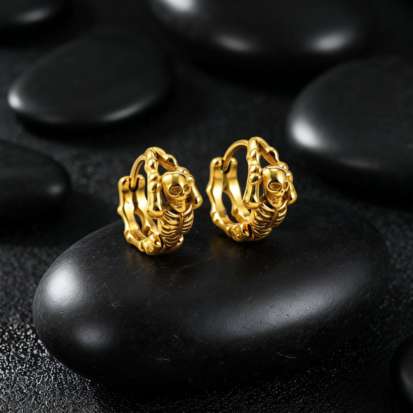 Kemstone Skull Huggie Earrings Stainless Steel Small Hoops for Men & Women EH-750