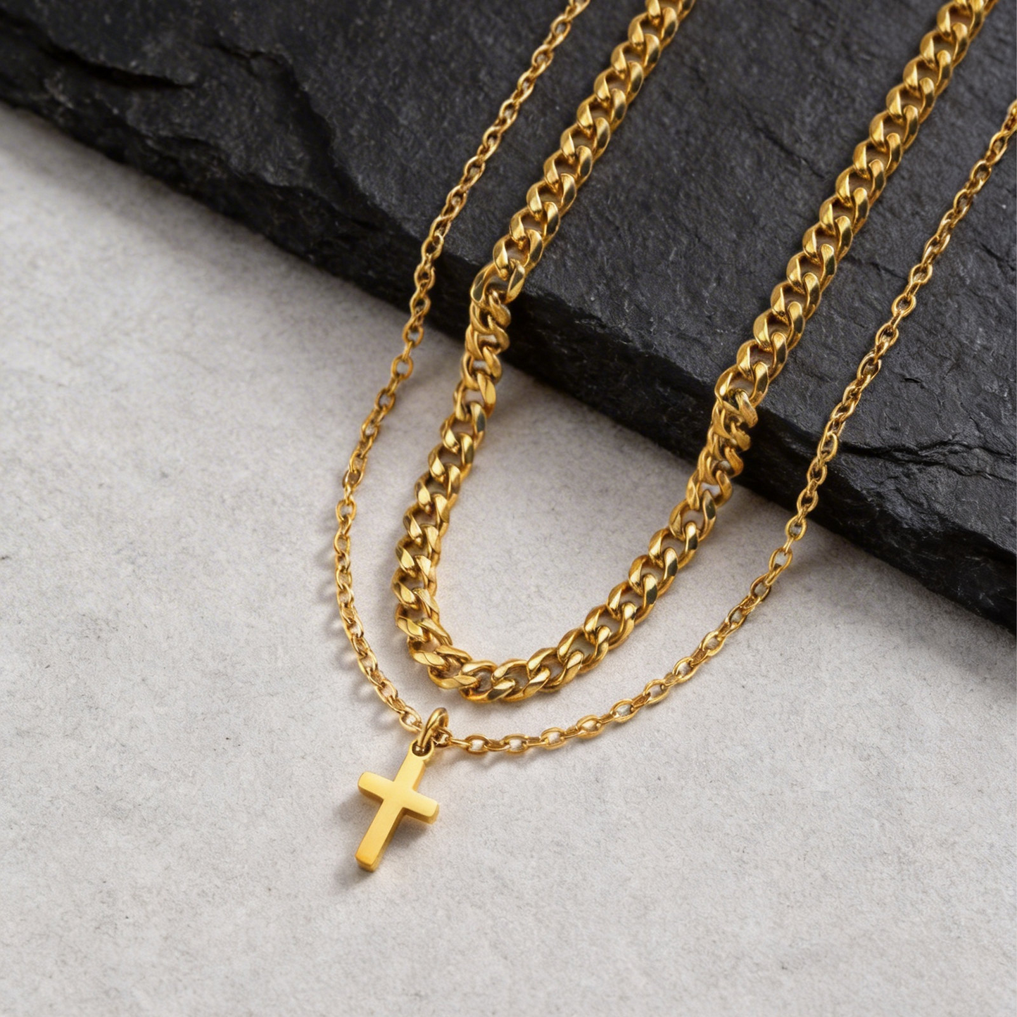 Kemstone Stainless Steel Minimal Cross Pendant Necklace for Men & Women Gold Silver PN-2289