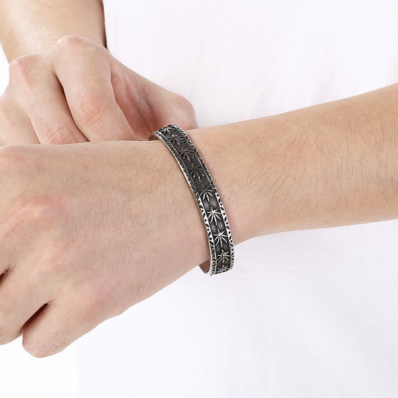 Kemstone Dark Metal Eye & Relief Head Titanium Steel Cuff Bracelet for Men – Open C Shape Design KB209289-LU