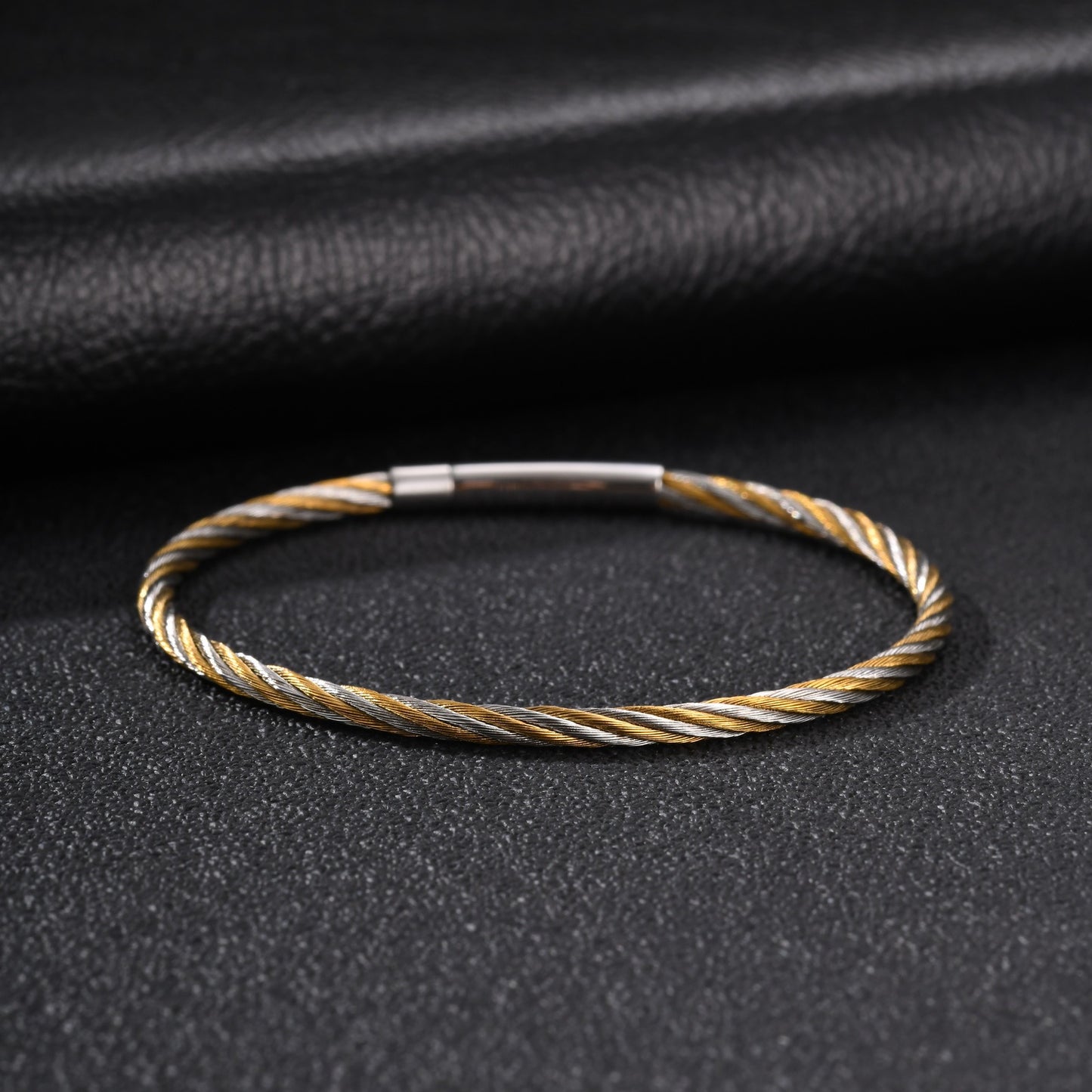 Kemston Twisted Rope Bracelet for Men Stainless Steel Cable Texture B-773