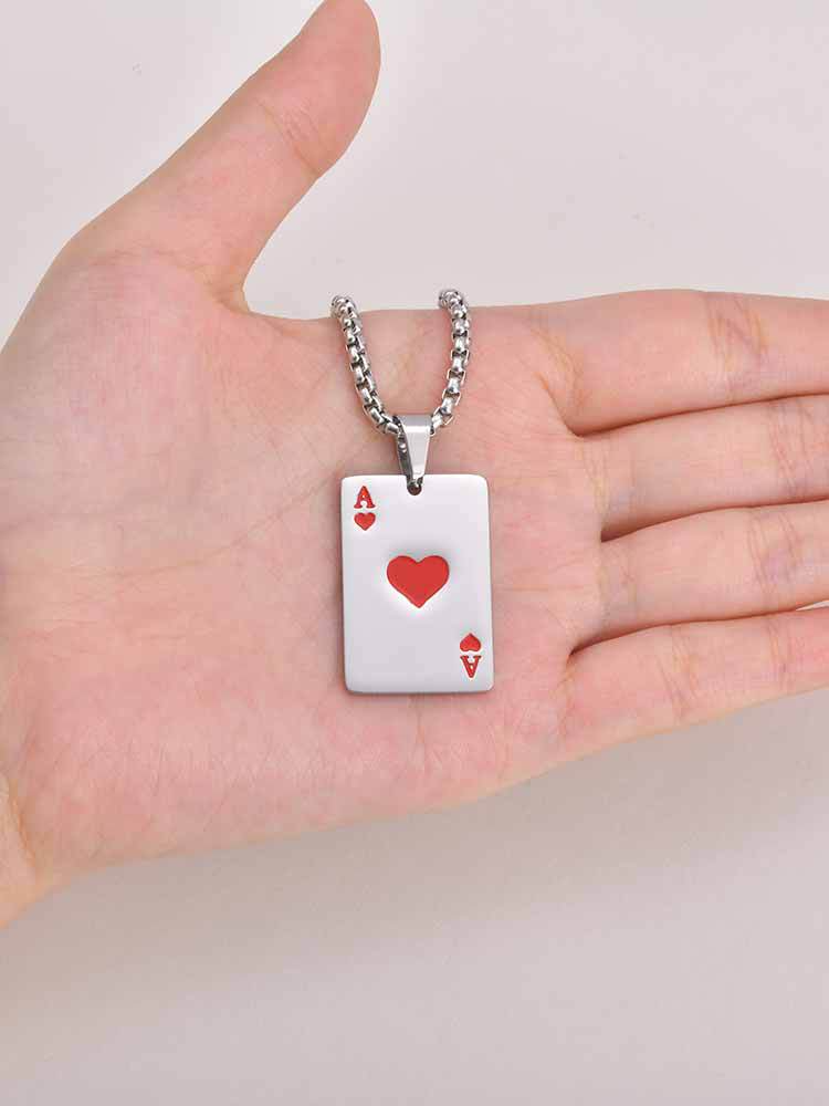 Kemstone Stainless Steel Ace of Spades Pendant Necklace for Men Playing Card PN-2400