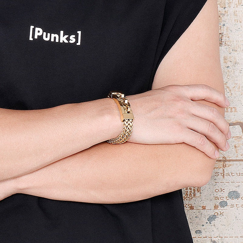 Kemstone Men's Titanium Steel Hollow Square Bracelet – Silver,Gold,Black KB139741-KFC