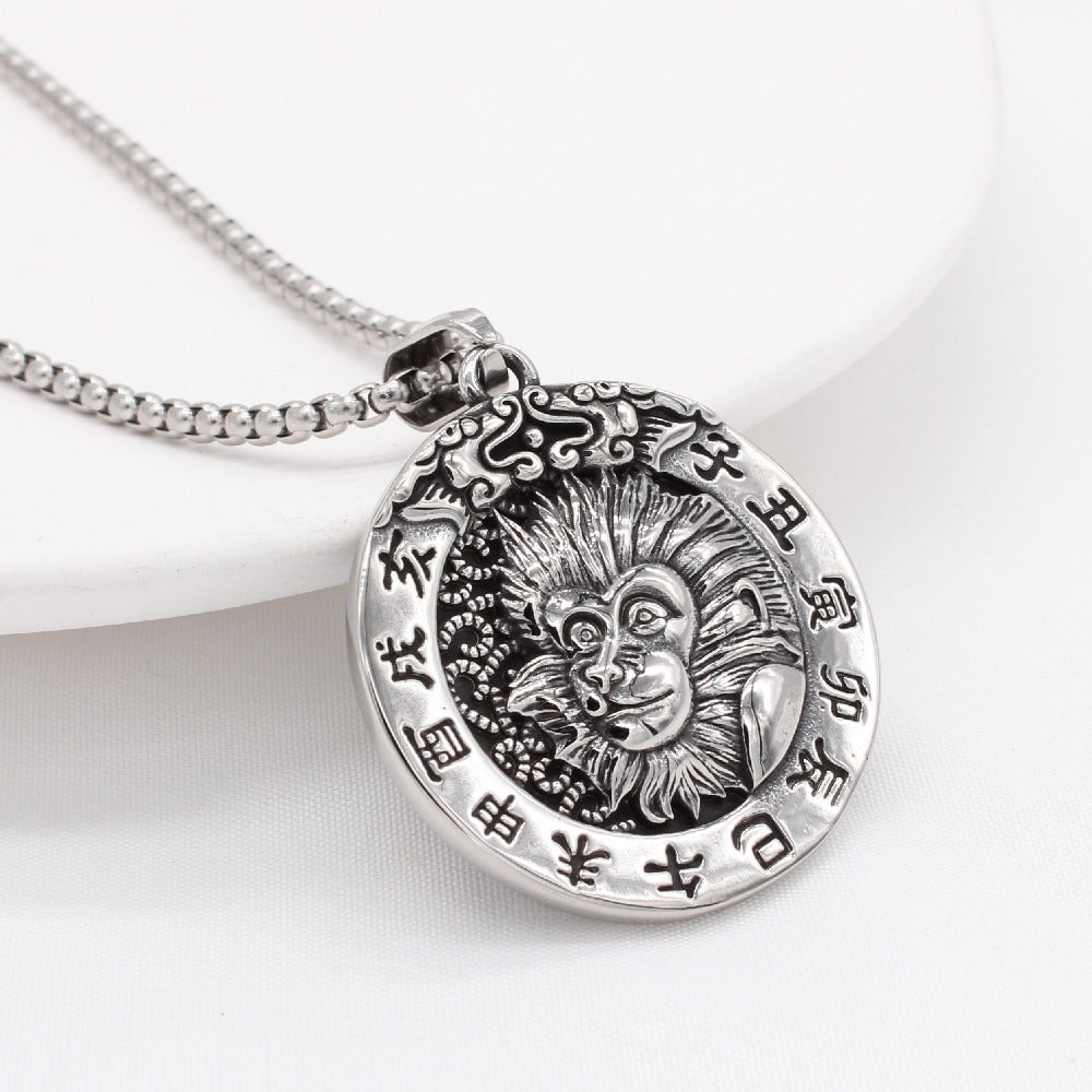 Kemston Zodiac Animal Medallion Necklace for Men Stainless Steel Vintage P0959