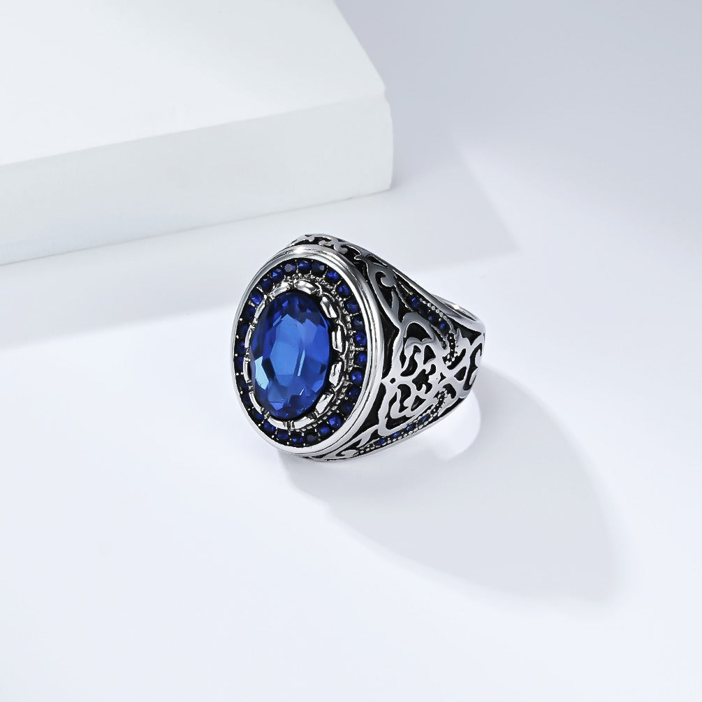 Kemstone Men’s Stainless Steel Cubic Zirconia Ring – Vintage Gothic Biker Jewelry K-R1087