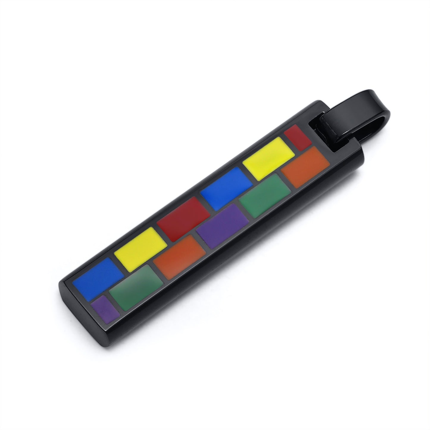Kemstone Color Block Bar Pendant Necklace Stainless Steel Rectangle Design for Men PPN-004