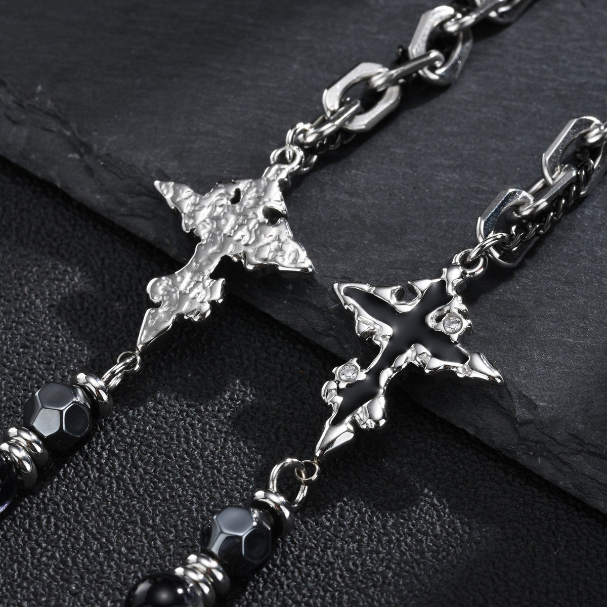 Kemstone Layered Bead & Chain Bracelet for Men with Stainless Steel Links BR-3281