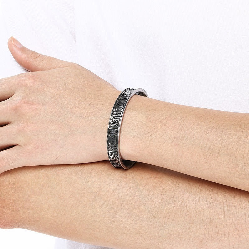 Kemstone Titanium Steel Ancient Coin Open Cuff Bracelet for Men KB209316-LU