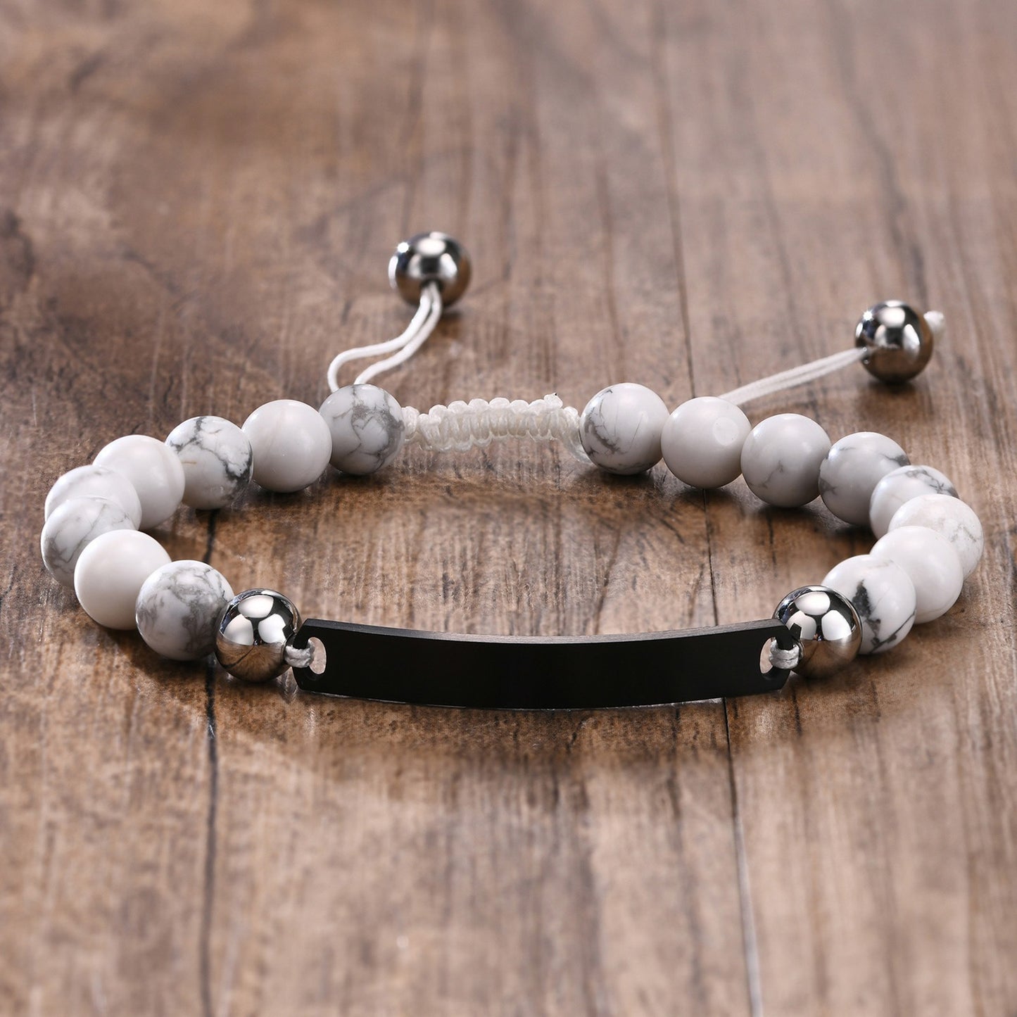 Kemstone Curved Bar Black Onyx Beaded Bracelet for Men – Adjustable Nylon Cord BR-610