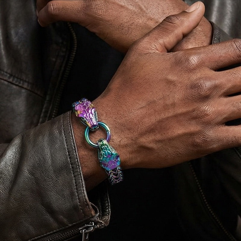 Kemstone Titanium Steel Double Snake Head Chain Bracelet Vintage Style for Men KB139889-KJX