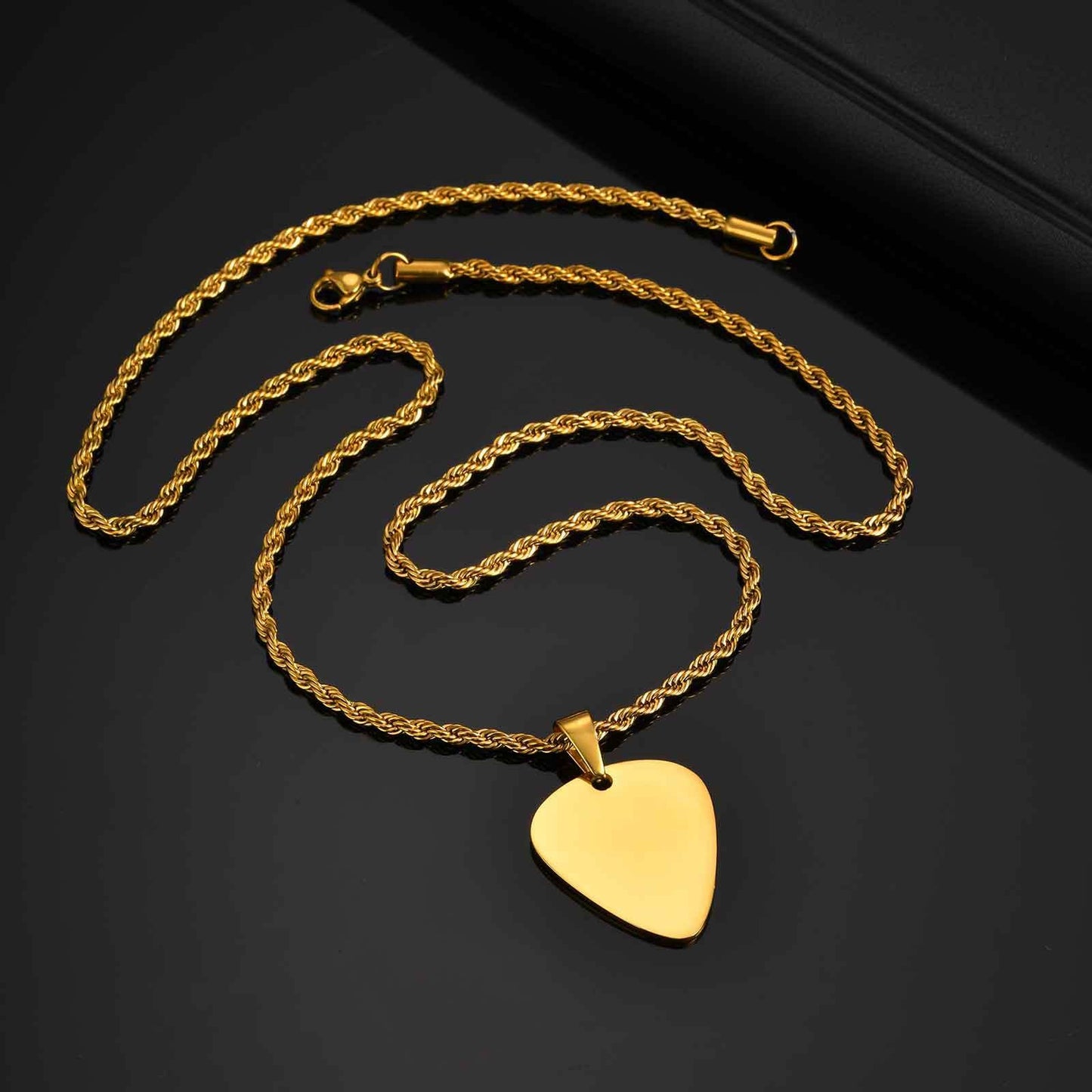 Kemstone Stainless Steel Guitar Pick Pendant Necklace – Men’s Jewelry Gold, Silver, Black PN-1843