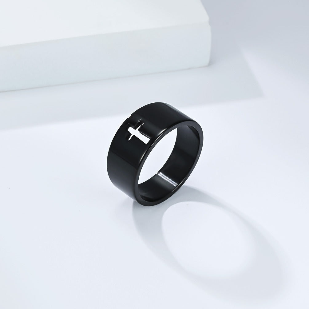 Kemstone Stainless Steel Cross Ring – Vintage Wide Design for Men & Women K-R1112