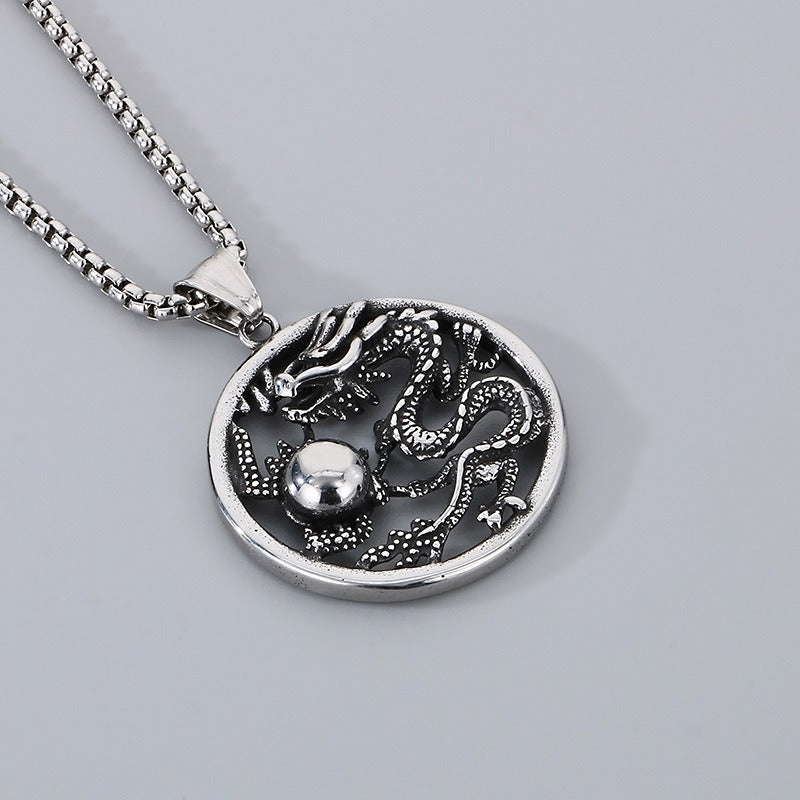 Kemstone Dragon Pendant Necklace for Men Titanium Steel Vintage Carved Design KP100398-KFC