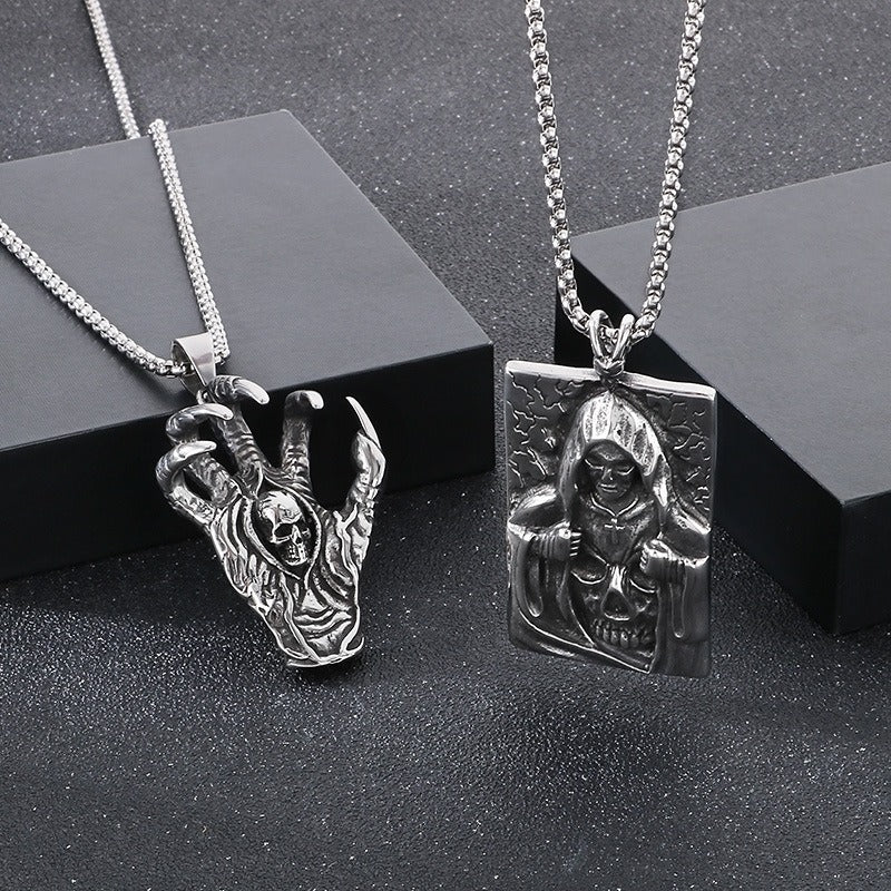 Kemstone Skull Pendant Necklace for Men Titanium Steel Vintage Claw Detail Relief KP48370-BD