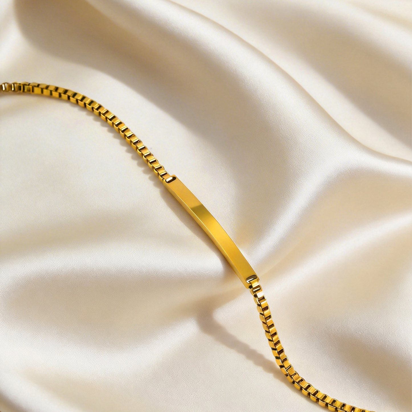 Kemstone Stainless Steel Gold Plated ID Plate Bracelet for Men & Women – Minimal Curved Bar CB-225