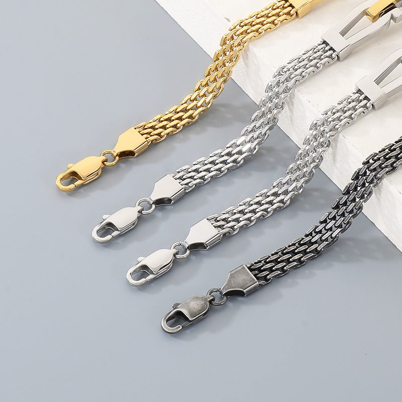 Kemstone Link Clasp Bracelet for Men Titanium Steel Woven Chain Adjustable KB212811-KFC