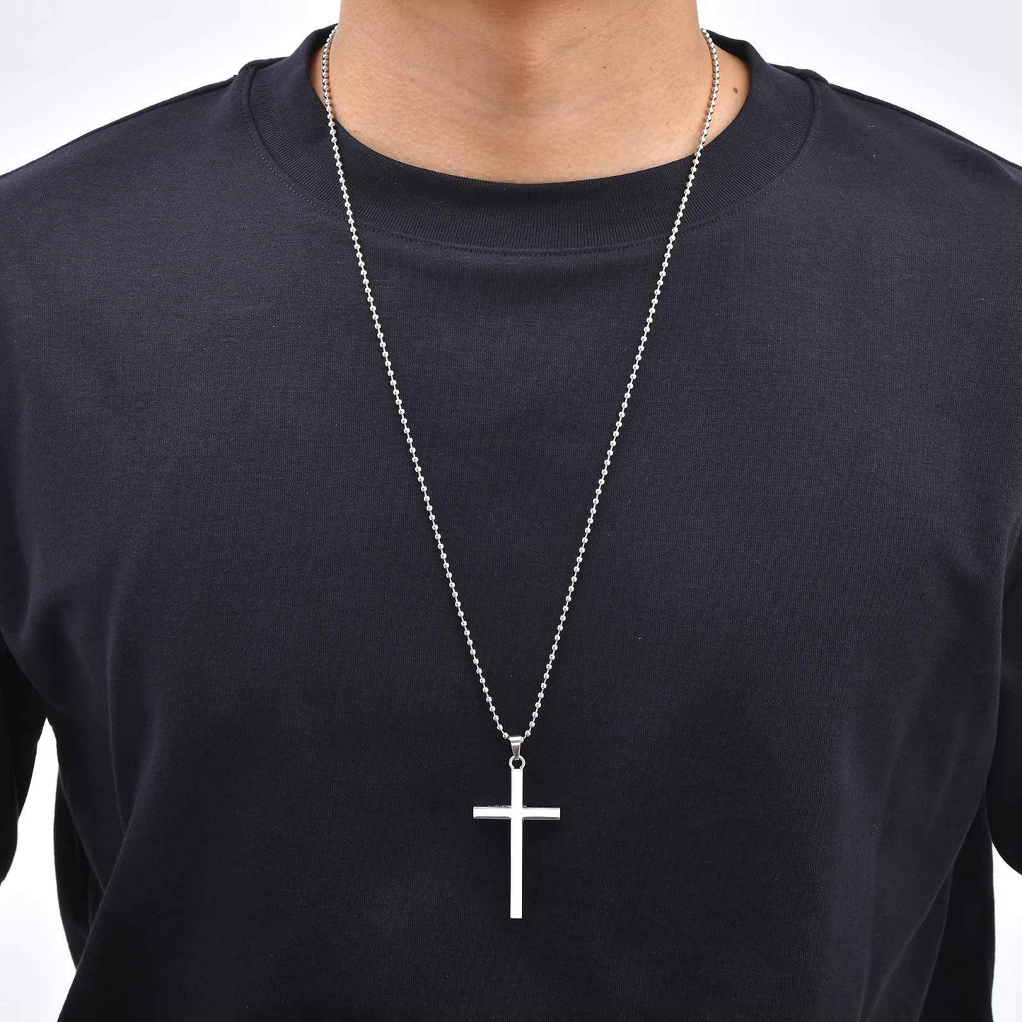 Kemston Cross Pendant Necklace for Men Alloy Long Chain Hip Hop Style NC-3028