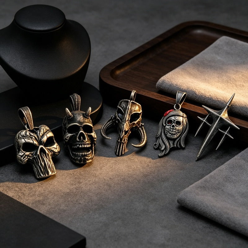 Kemstone Stainless Steel Skull Pendant Necklace for Men Vintage Gothic Distressed Jewelry KP118628-LU