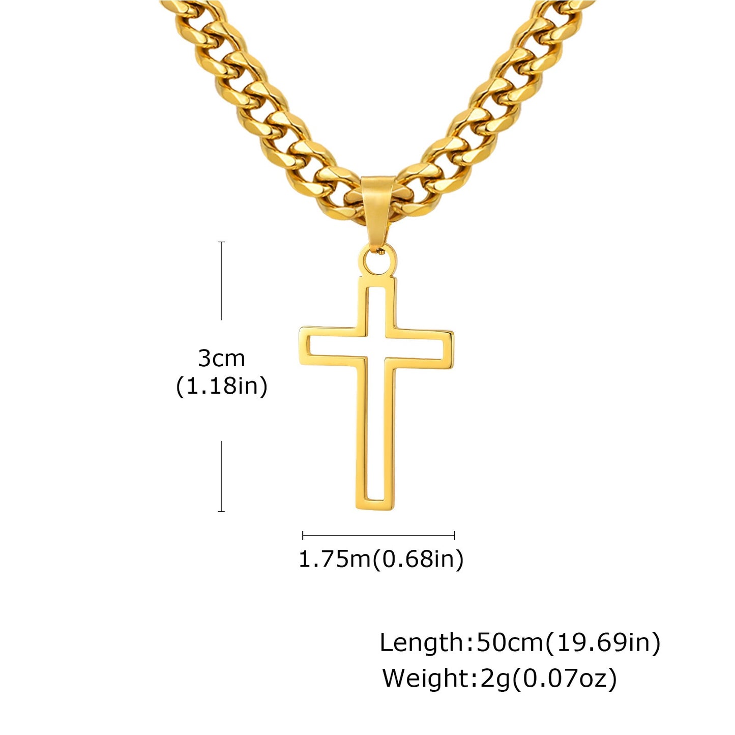 Kemstone Men’s Stainless Steel Hollow Cross Necklace – Cuban Chain PN-1531