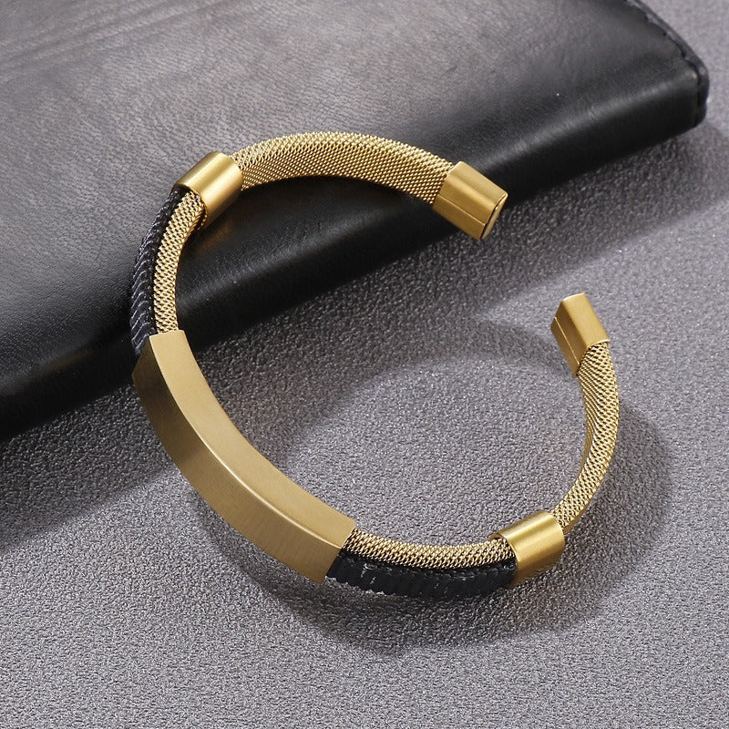 Kemstone Titanium Steel Mesh Cuff Bracelet for Men Woven Bar Design KB147885-KLHQ