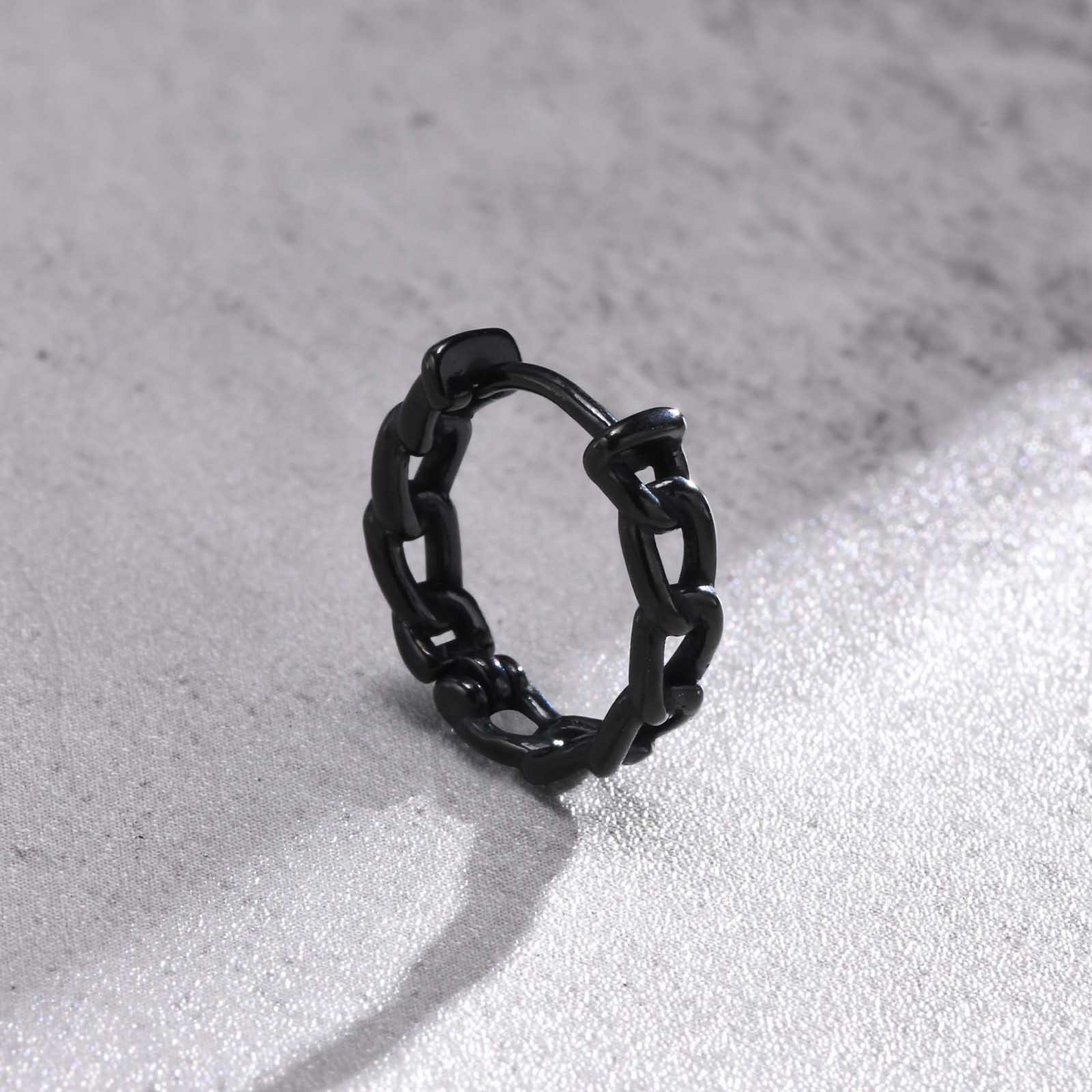 Kemstone Men’s Stainless Steel Chain Hoop Earring – Silver Black EH-302