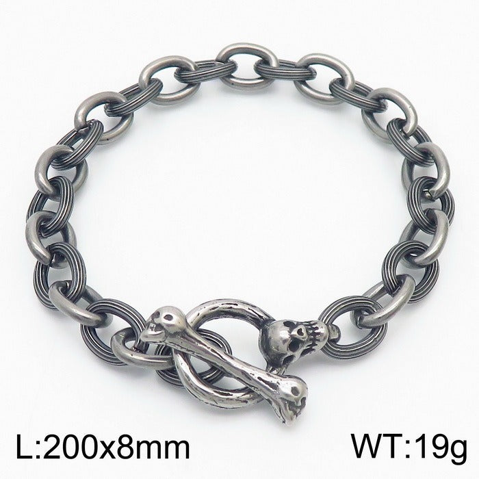 Kemstone Bone Clasp Skull Bracelet for Men Titanium Steel Vintage Chain Detail KB179416-Z