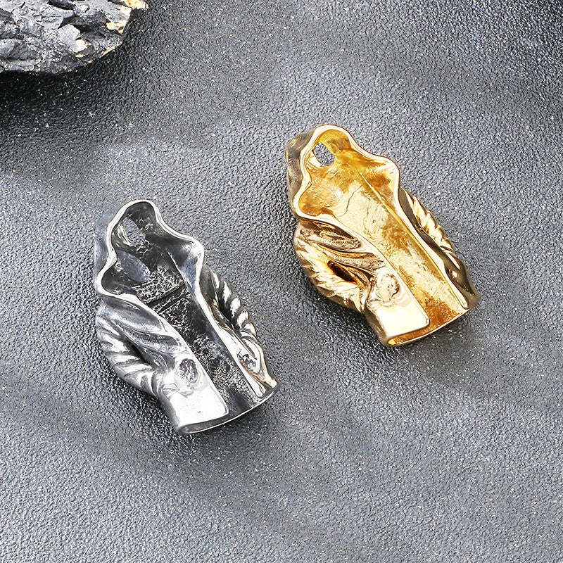 Kemstone Cloak Pendant Necklace Stainless Steel Sculptural Statement Design for Men KP117760-LU