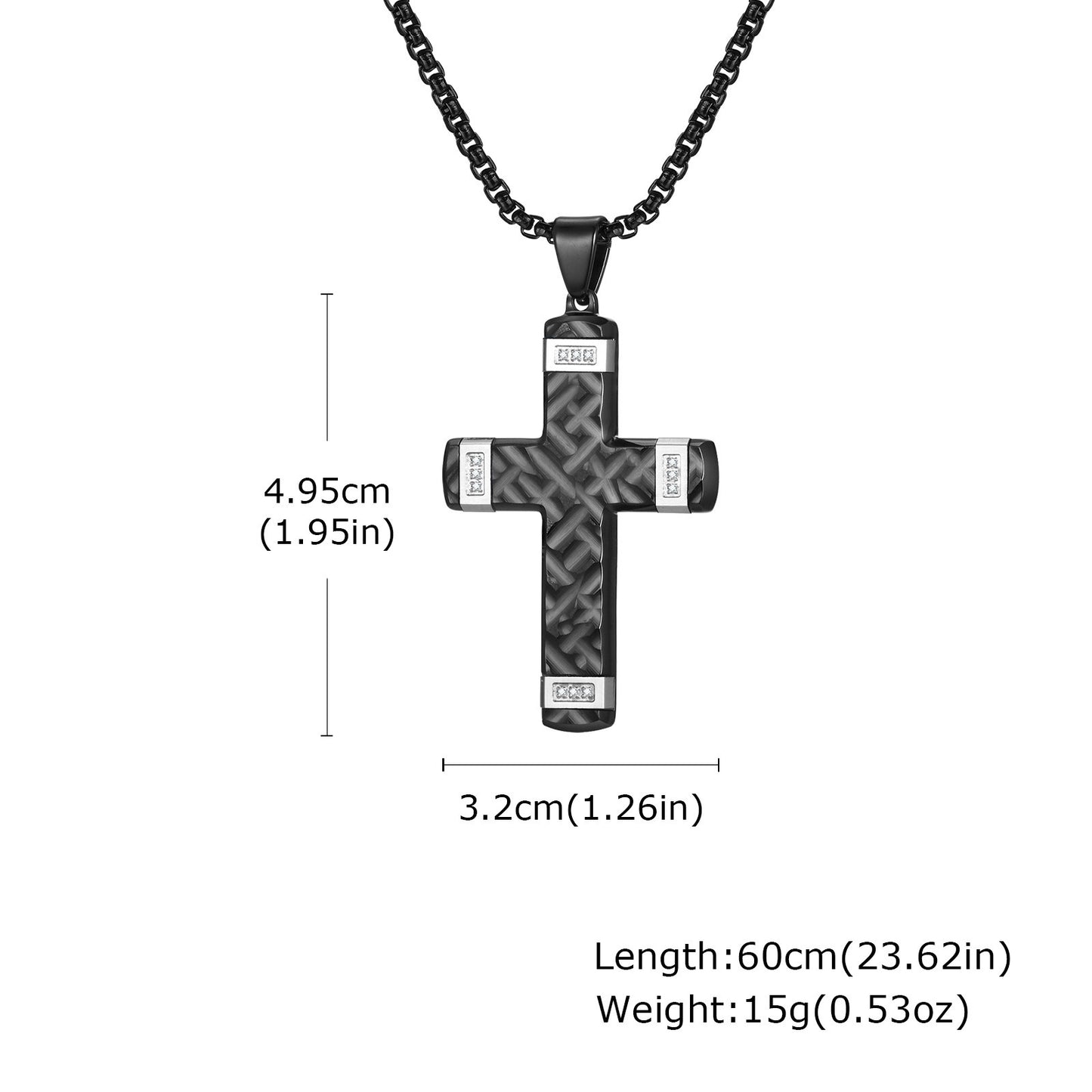 Kemstone Textured Cross Pendant Necklace for Men Stainless Steel Cubic Zirconia Accent PN-2104