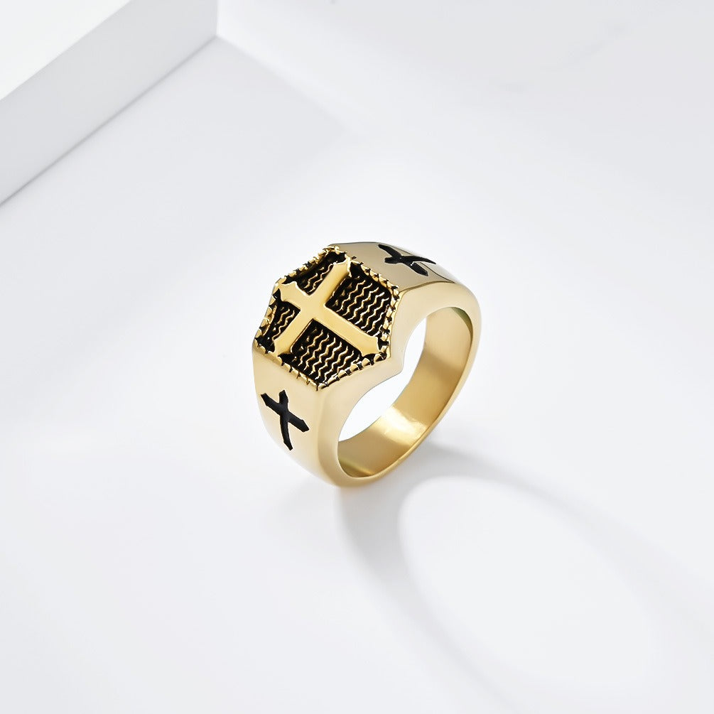 Kemstone Men’s Stainless Steel Cross Ring – Gothic Biker Band K-R895