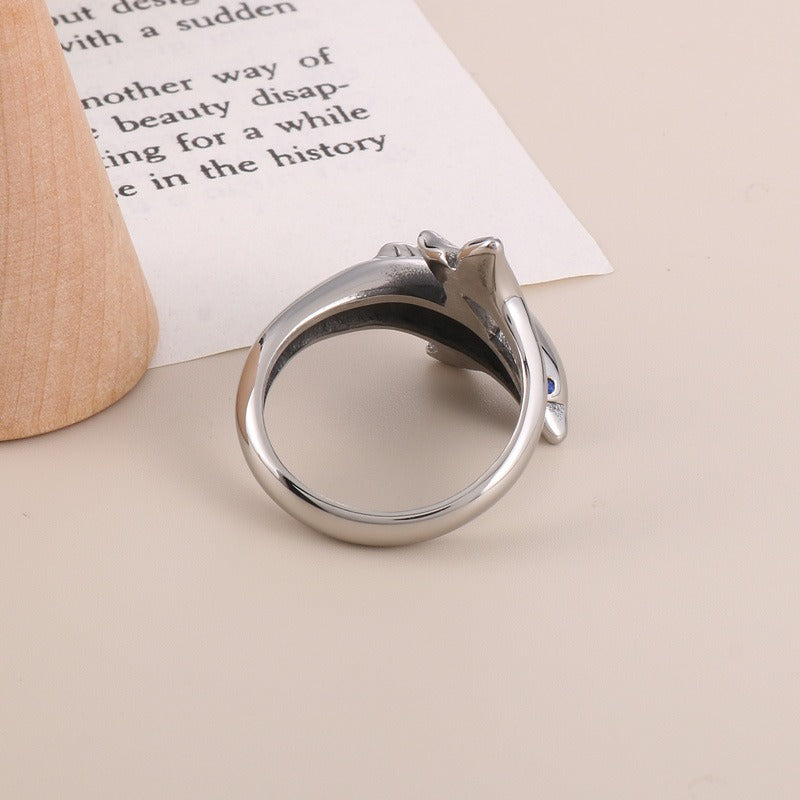 Kemstone Dolphin Ring for Men Titanium Steel Blue Eye Ocean Design KR104181-BDJX