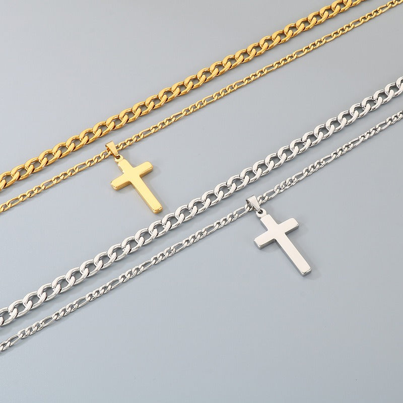 Kemstone Stainless Steel Cross Pendant Necklace for Men Layered NK Chain KN292217-Z
