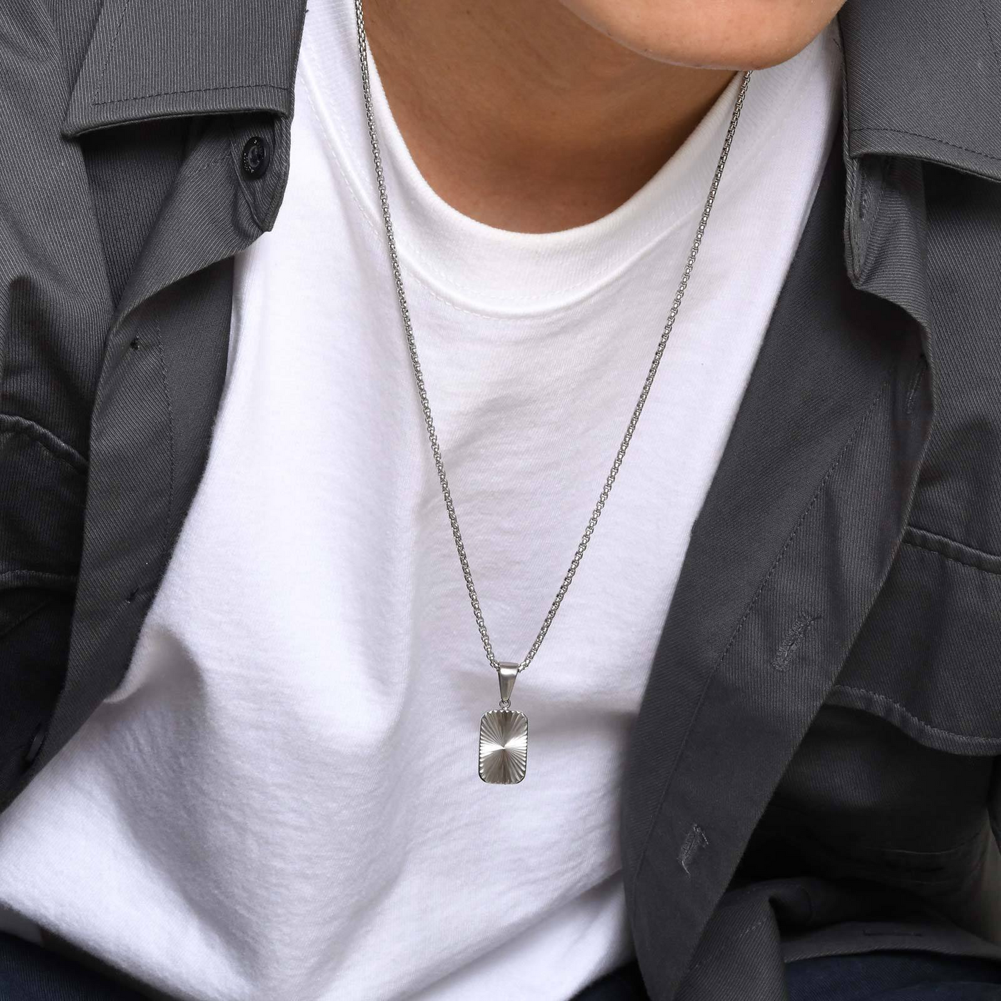 Kemstone Stainless Steel Textured Square Pendant Necklace for Men PN-2001