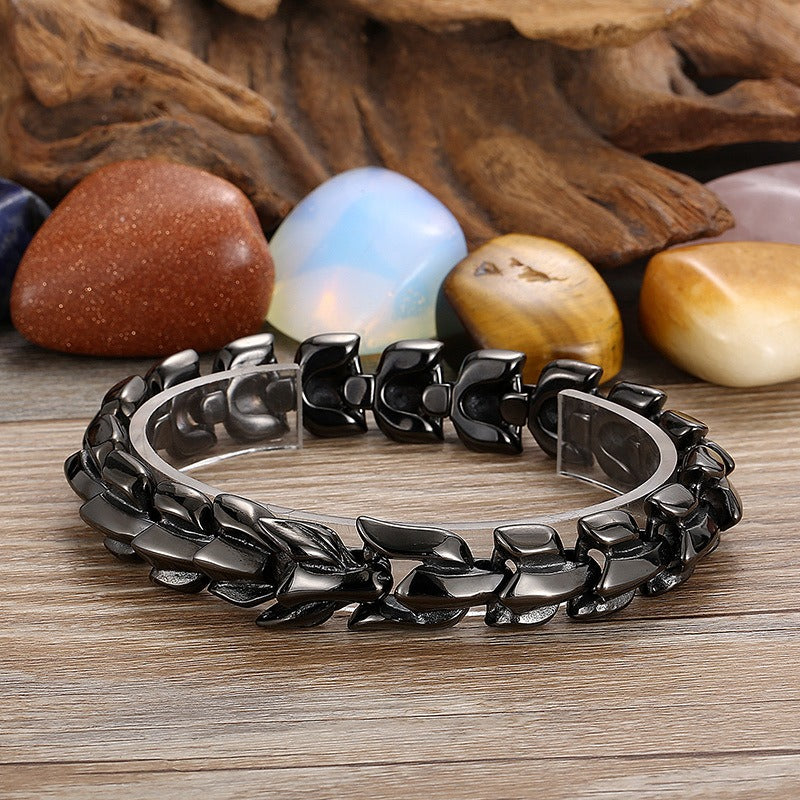 Kemstone Dragon Bone Chain Bracelet for Men – Titanium Steel Vacuum Plated 15mm Link KB150666-KJX