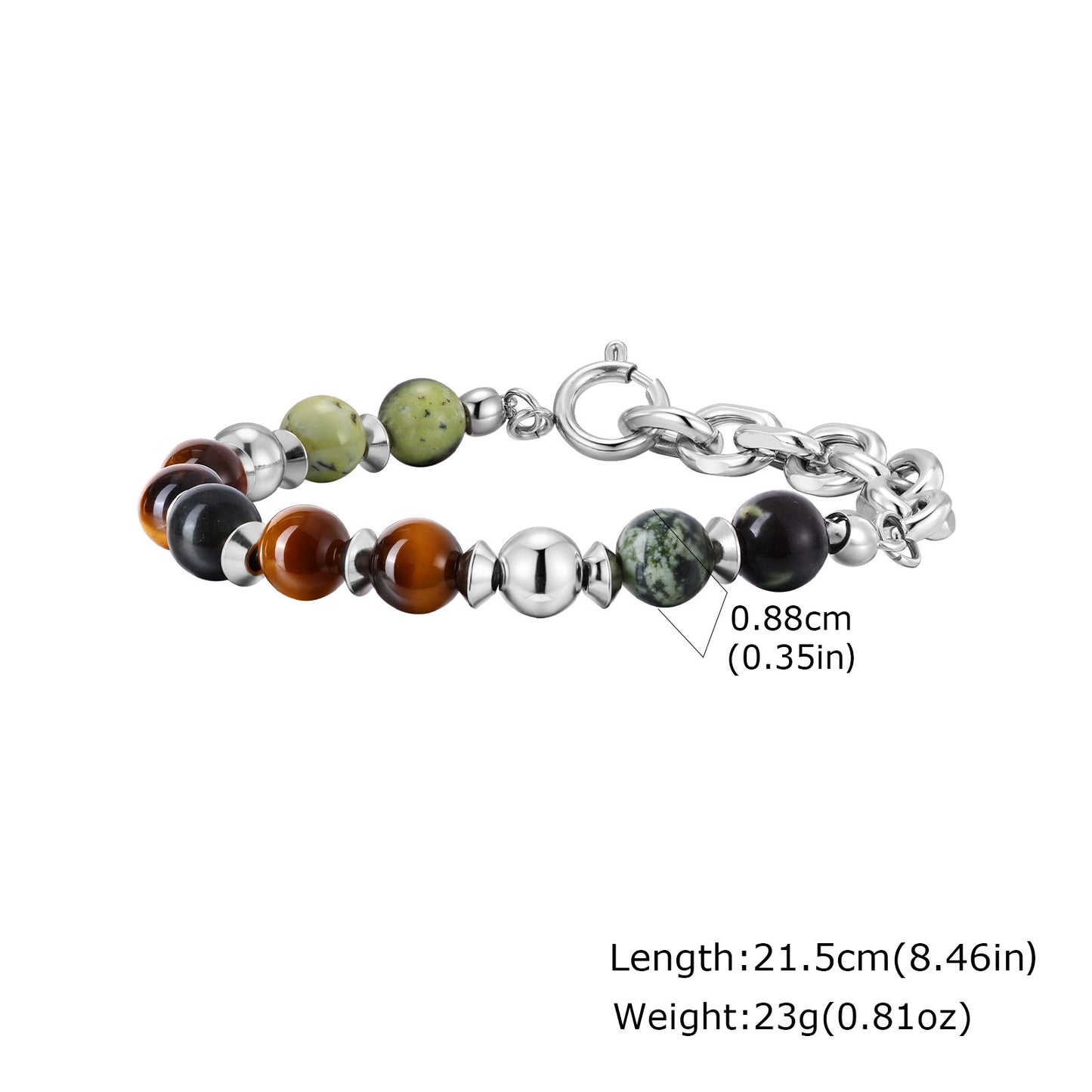 Kemston Stone Bead Bracelet for Men Stainless Steel Layered Design BR-2935