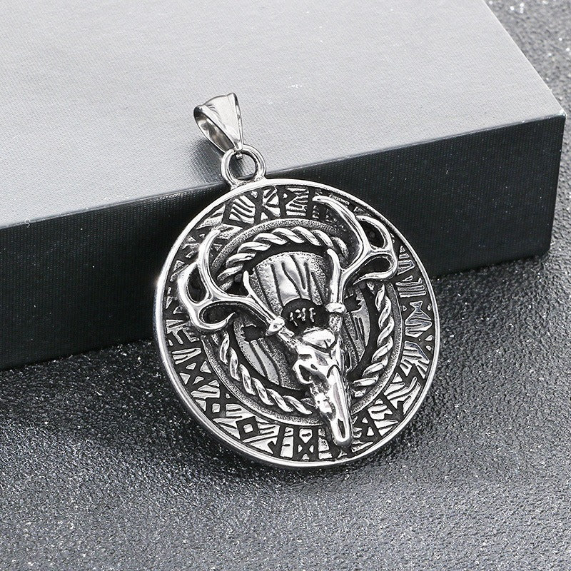 Kemstone Titanium Steel Viking Rune Disc Pendant Necklace for Men KP117021-LU