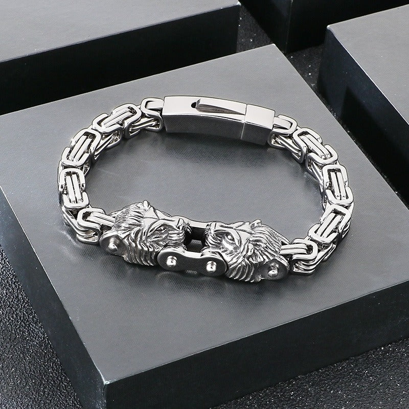 Kemstone Titanium Steel Lion Head Cuban Bracelet for Men KB208296-KFC