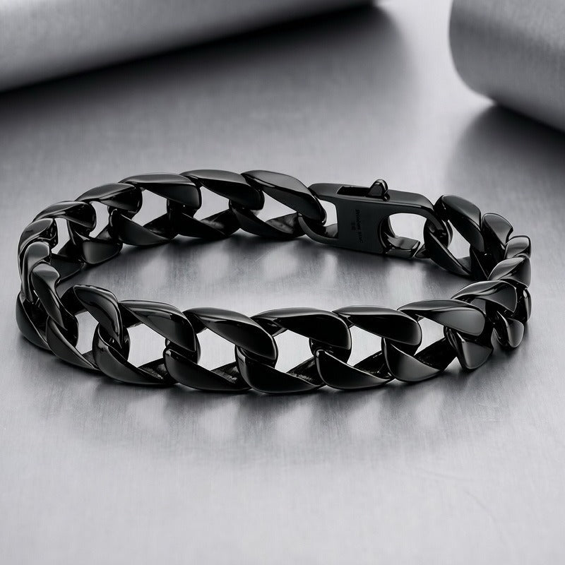 Kemston Titanium Steel Wide Cuban Link Bracelet for Men 11MM KB26873-D