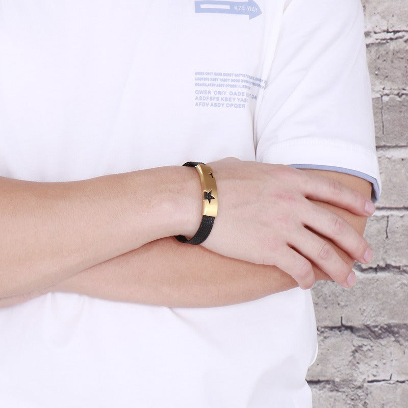 Kemstone Titanium Steel Star Cutout Open Cuff Bracelet for Men KB146896-KLHQ