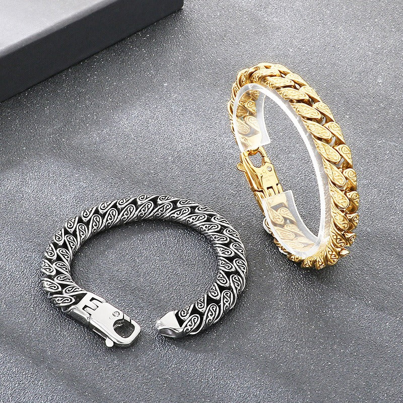 Stainless Steel Cuban Link Bracelet for Men, Vintage Braided Chain Bracelet with Zircon Clasp, Vacuum Plated Hip Hop Punk Biker Bracelet, Durable Mens Jewelry Gift