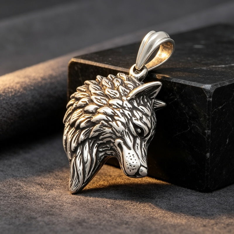 Kemstone Titanium Steel Wolf Head Pendant Necklace for Men Vintage Animal Charm KP117150-KJX