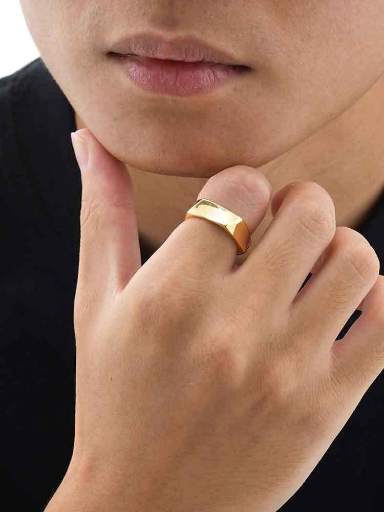 Kemstone Stainless Steel Geometric Ring – Pentagon Minimalist Band for Men RC-915