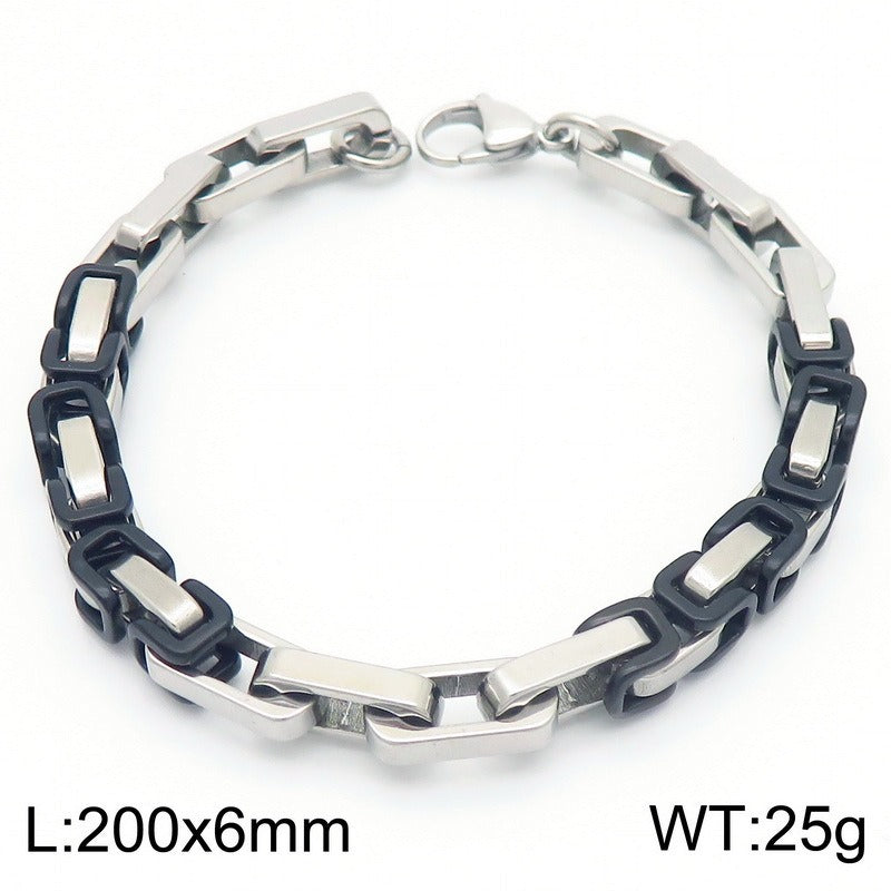 Kemstone Rock-Edge Steel Plate Bracelet – 6mm Mixed Metal Chain for Men | Gothic Punk Streetwear Jewelry KB185313-Z