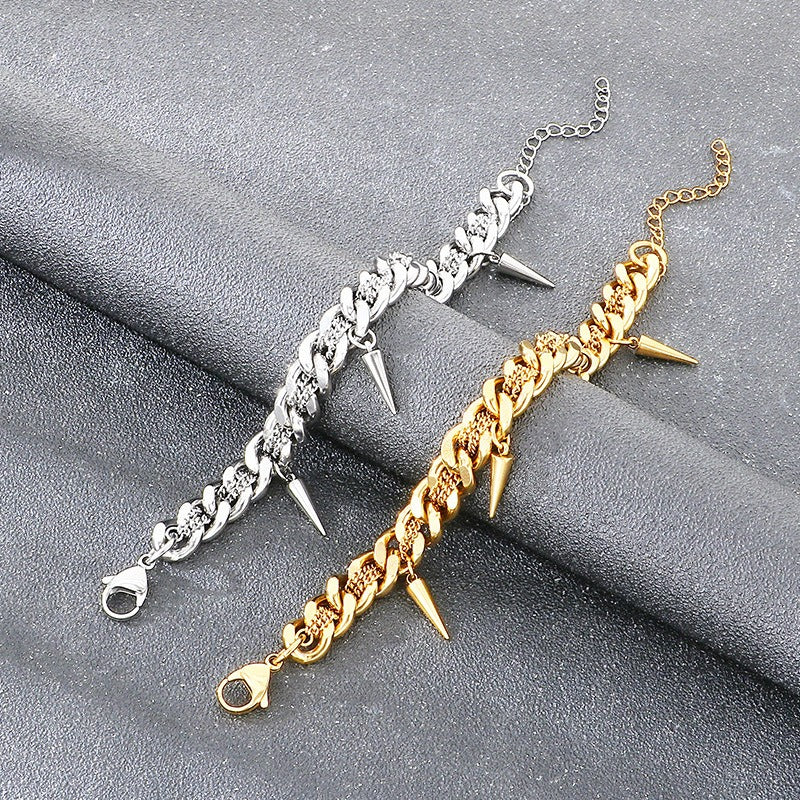 Kemstone Titanium Steel Cuban Link Bracelet for Men Spike Chain Punk Style KB211269-Z