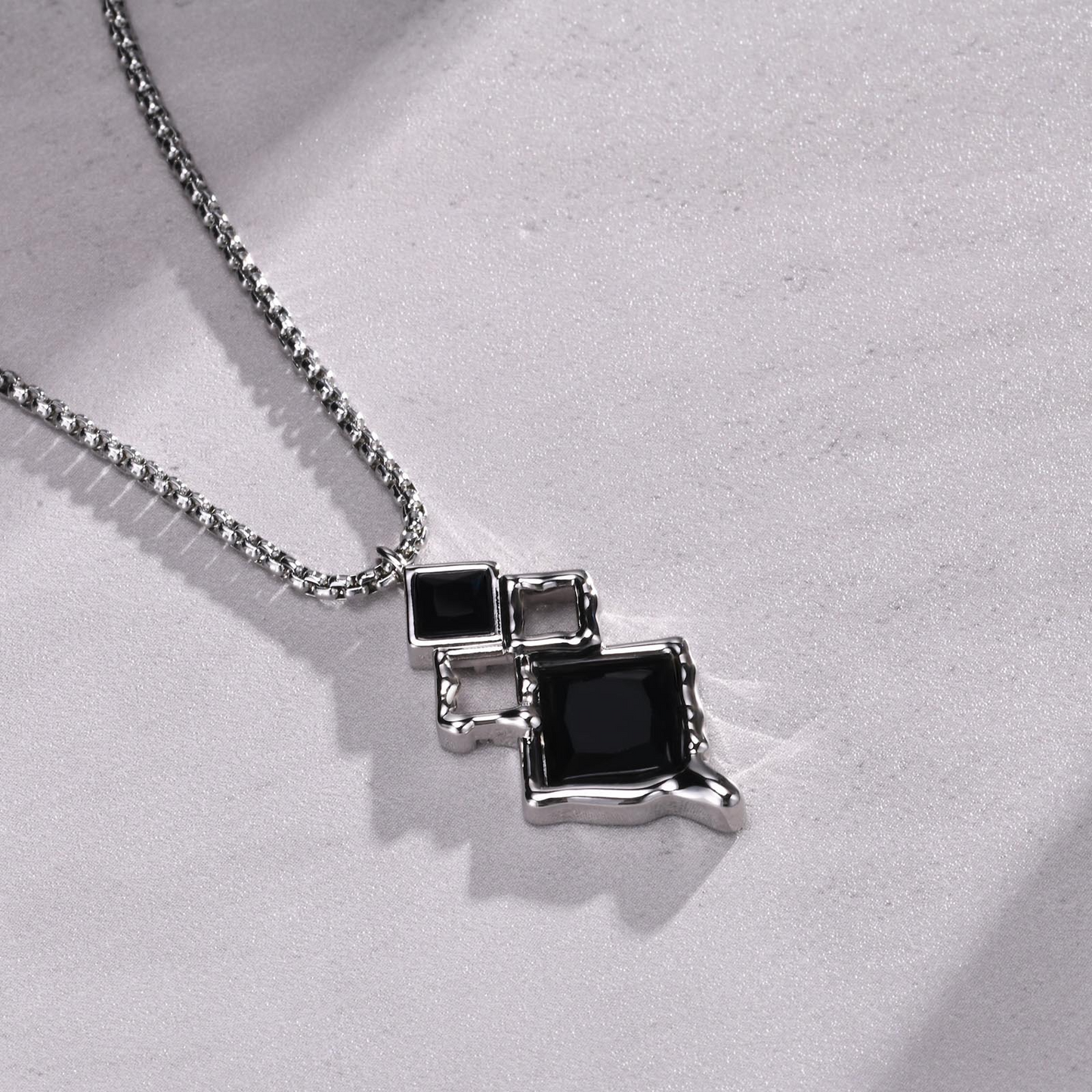 Kemstone Men’s Silver Geometric Pendant Necklace with Black Enamel PNB-192