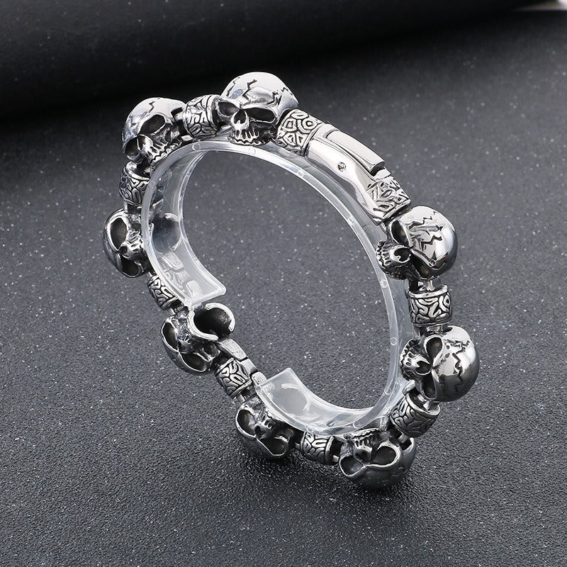 Kemstone Titanium Steel Skull Bead Bracelet for Men – Vintage Gothic Chain Design KB180528-KJX