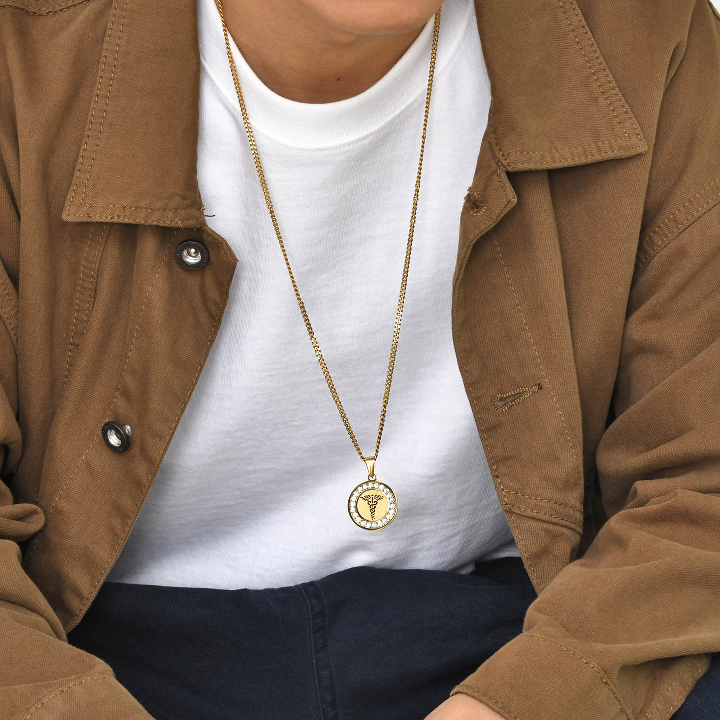 Kemstone Men’s Stainless Steel Caduceus Pendant Necklace – Gold & Silver PN-619