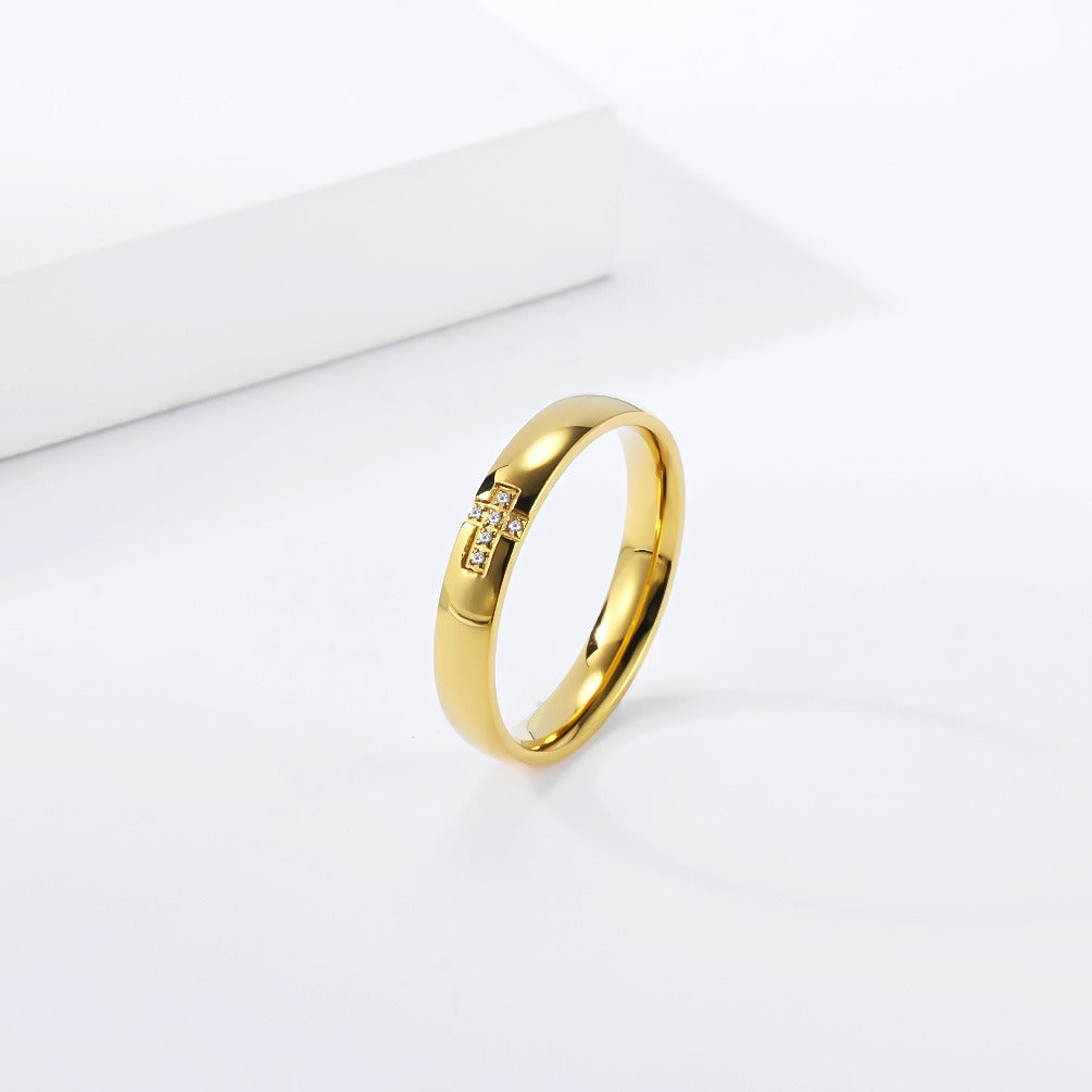 Kemston Cross Ring for Men & Women Stainless Steel Small Stone Detail K-R1222
